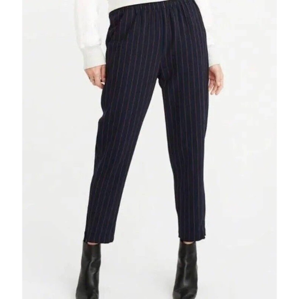 NWT Abercrombie & Fitch Women’s Navy Maroon Pinstripe Pants Size Small Holidays